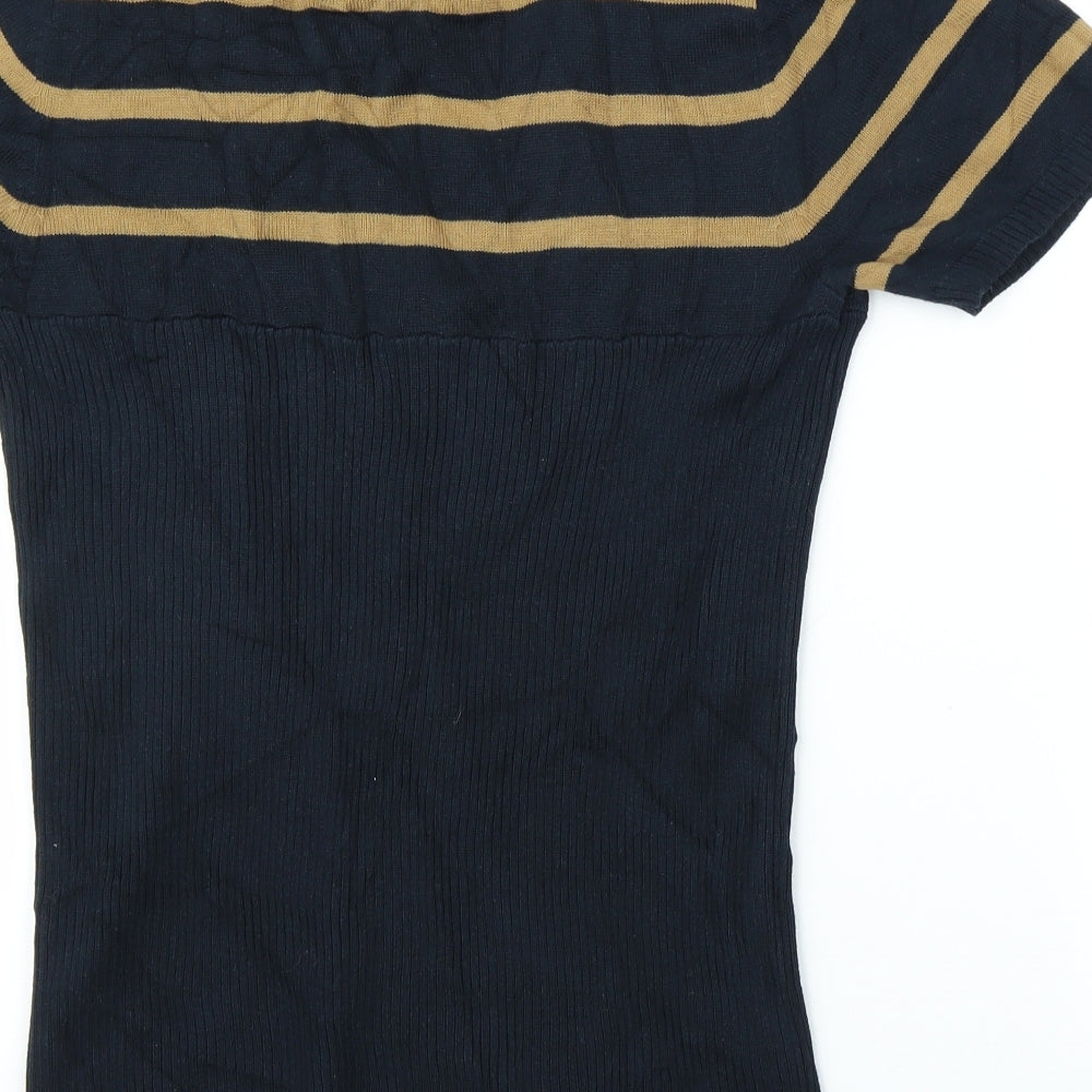 Nina Leonard Womens Blue Striped  Tunic Blouse Size M