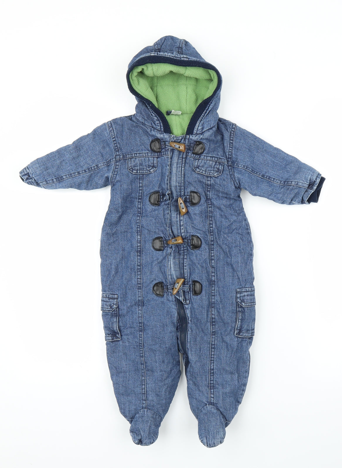 NEXT Baby Blue  Denim Duffle Coat Snowsuit Size 6-9 Months