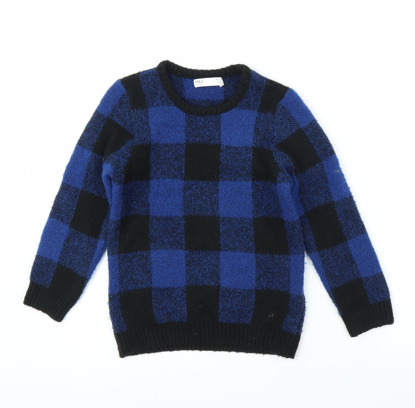 M&S Girls Blue Check  Vest Jumper Size 6-7 Years