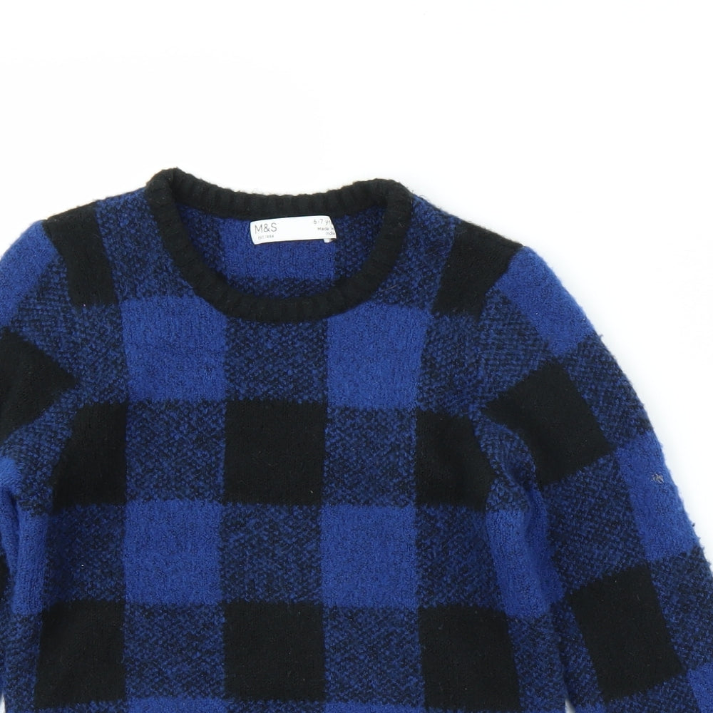 M&S Girls Blue Check  Vest Jumper Size 6-7 Years