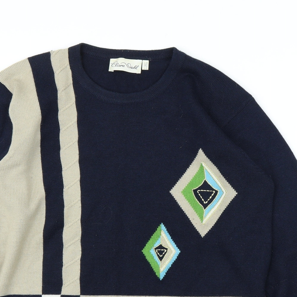 Clara Giehl Womens Blue Argyle/Diamond  Pullover Jumper Size 12