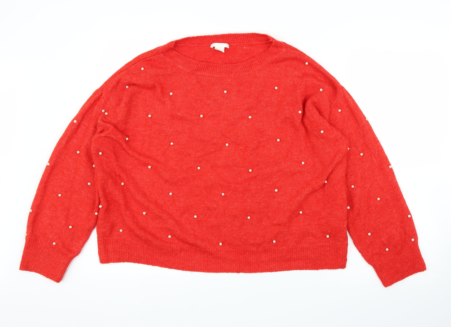H&M Womens Red   Pullover Jumper Size L  - Pearls