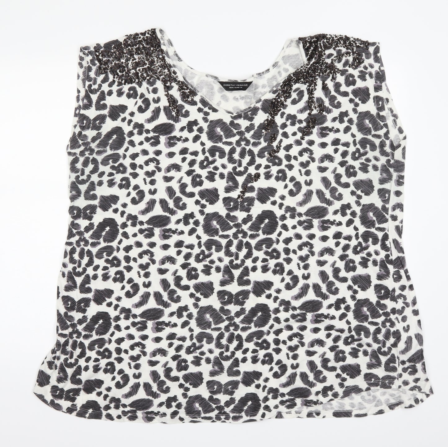 Dorothy Perkins Womens White Animal Print  Basic T-Shirt Size 22  - Black and White