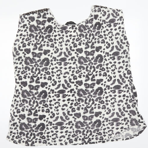 Dorothy Perkins Womens White Animal Print  Basic T-Shirt Size 22  - Black and White