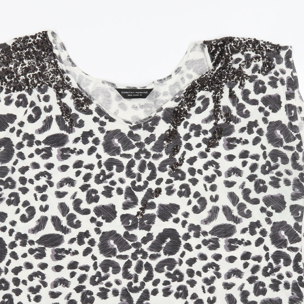 Dorothy Perkins Womens White Animal Print  Basic T-Shirt Size 22  - Black and White
