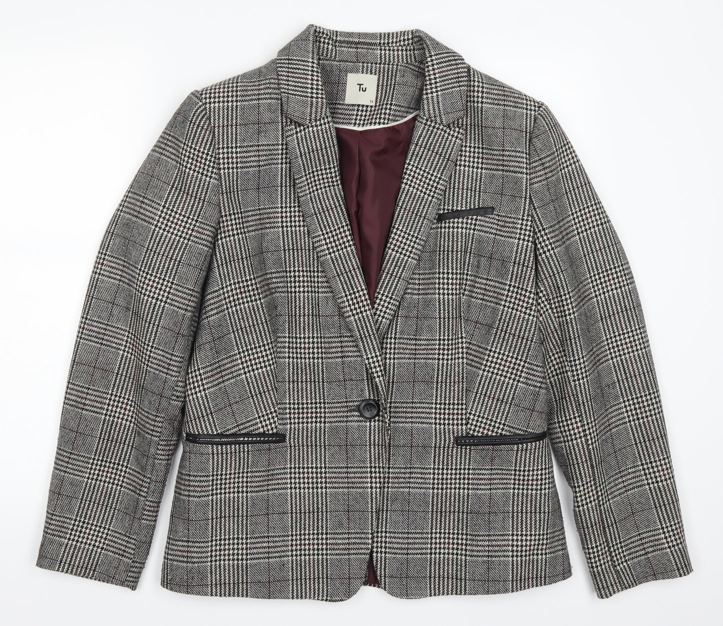 TU Womens Grey Houndstooth  Jacket Suit Jacket Size 16