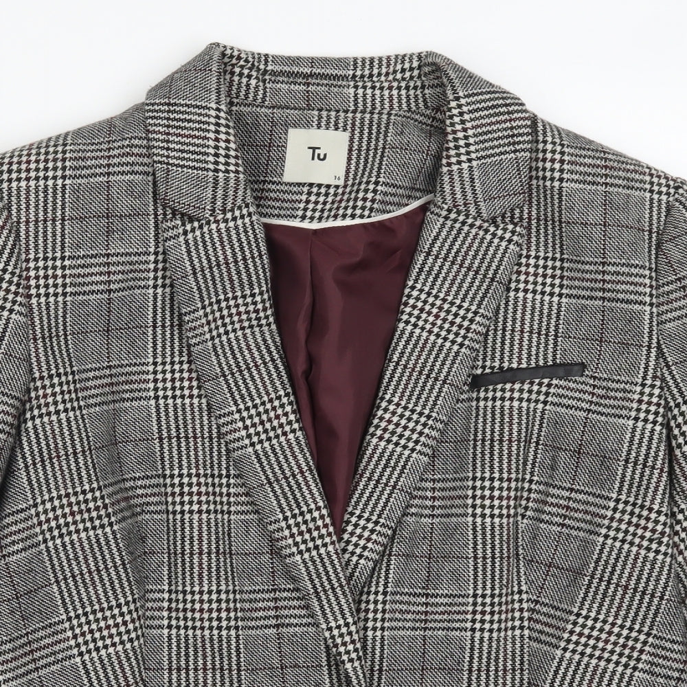 TU Womens Grey Houndstooth  Jacket Suit Jacket Size 16