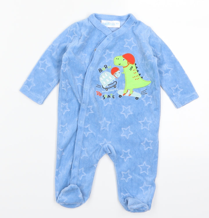 So Cute Boys Blue Solid  Babydoll Bodysuit Size 0-3 Months  - Skateboarding Dinosaur