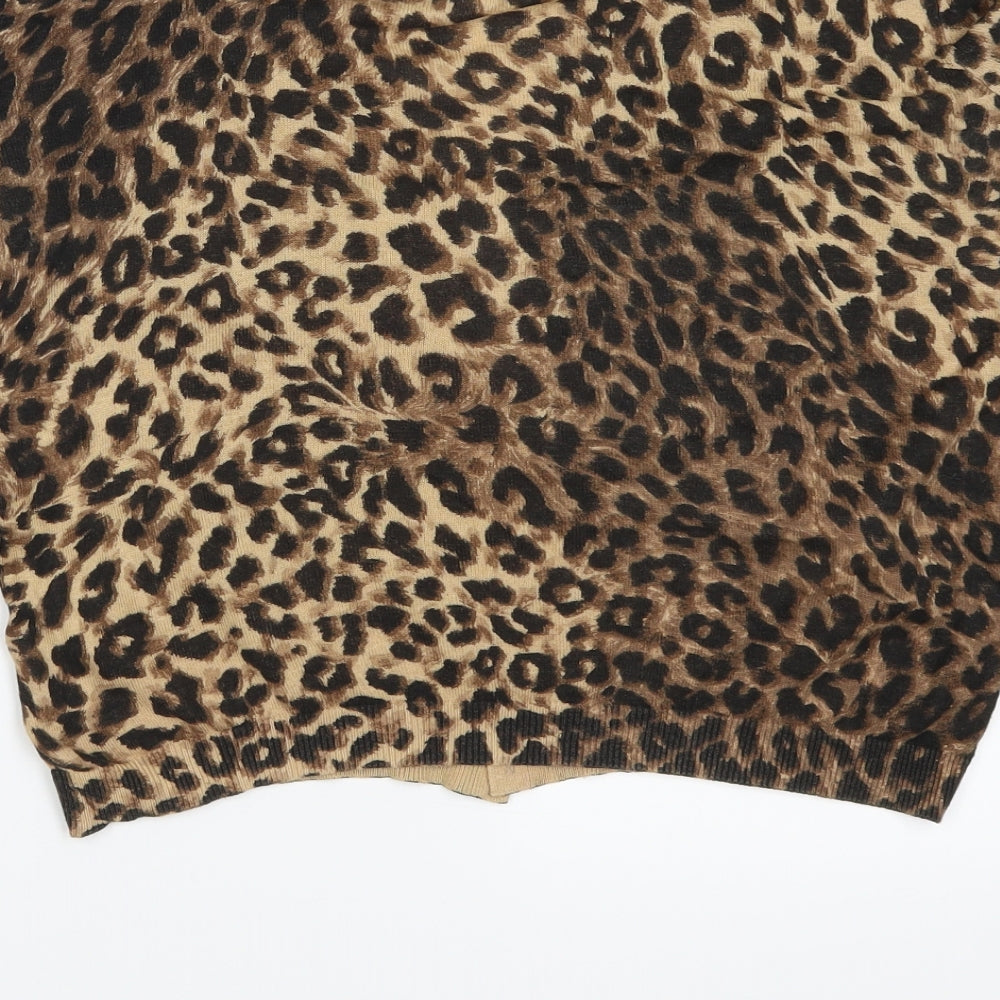Mango Womens Brown Animal Print  Cardigan Jumper Size L