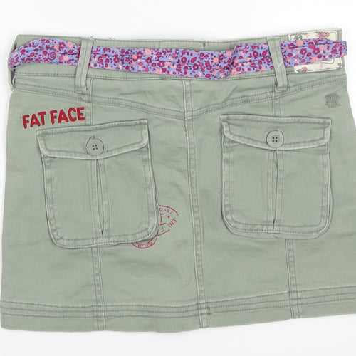 Fat Face Girls Green  Denim Mini Skirt Size 10-11 Years - Purple Floral Belt