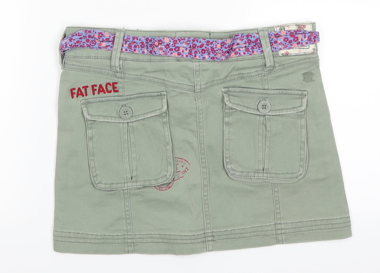 Fat Face Girls Green  Denim Mini Skirt Size 10-11 Years - Purple Floral Belt
