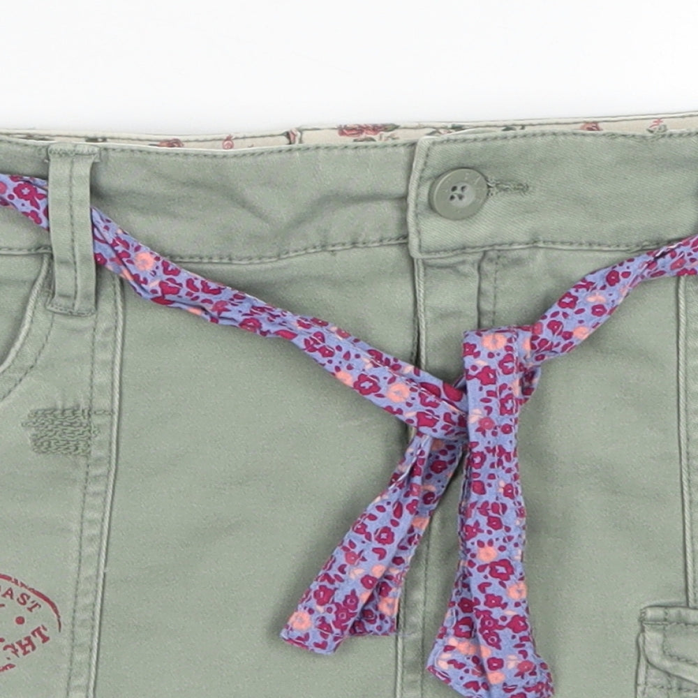 Fat Face Girls Green  Denim Mini Skirt Size 10-11 Years - Purple Floral Belt