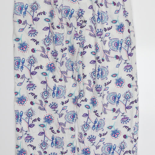 F&F Womens White Floral  Trousers  Size 8 L28 in - Blue Loungewear