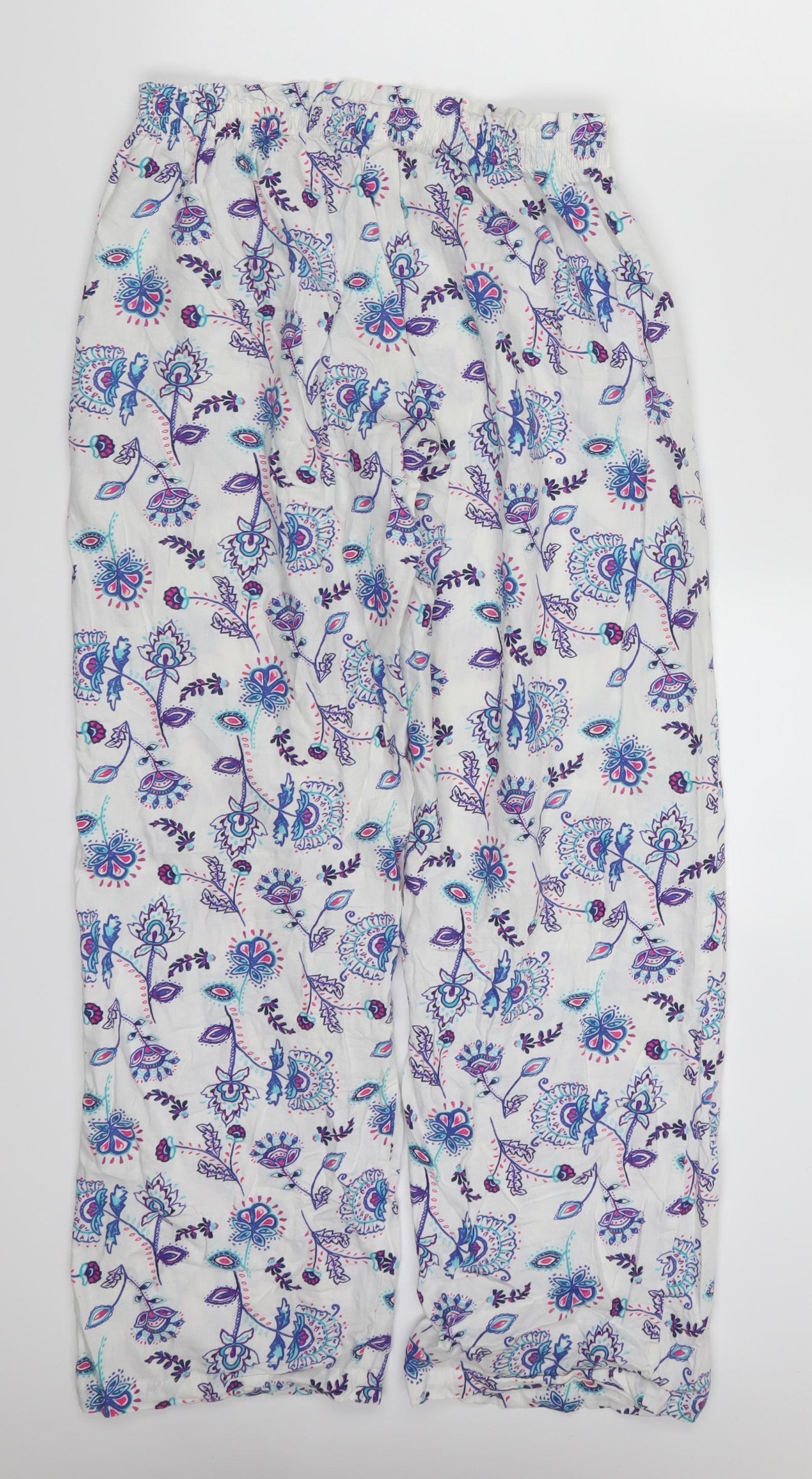 F&F Womens White Floral  Trousers  Size 8 L28 in - Blue Loungewear