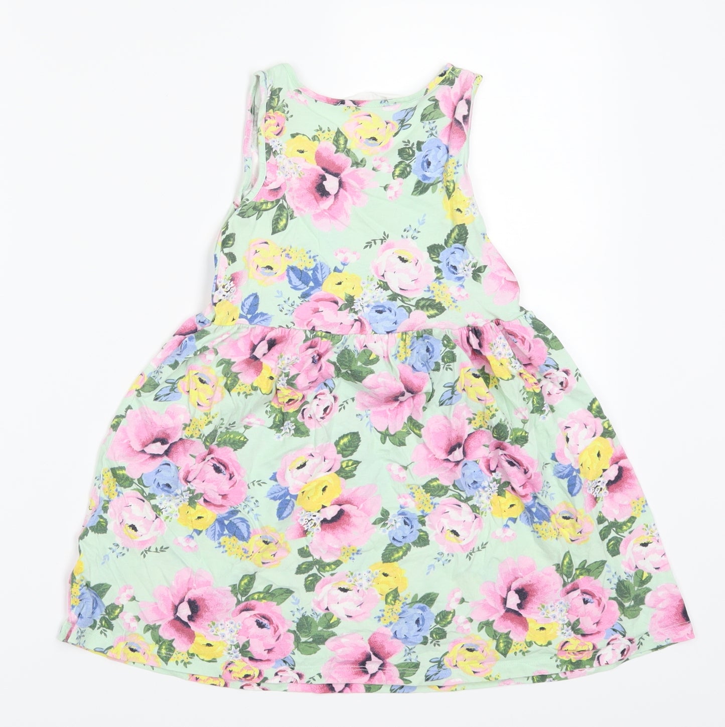 H&M Girls Green Floral  Skater Dress  Size 5-6 Years  - Multicoloured Flowers