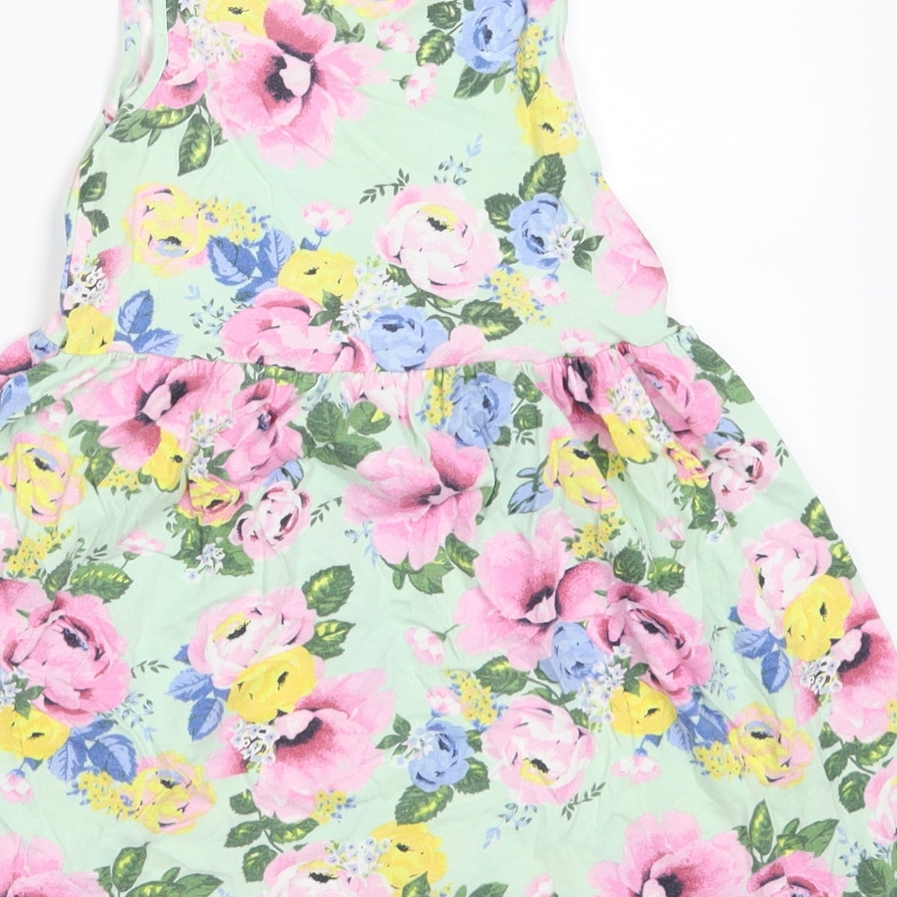 H&M Girls Green Floral  Skater Dress  Size 5-6 Years  - Multicoloured Flowers