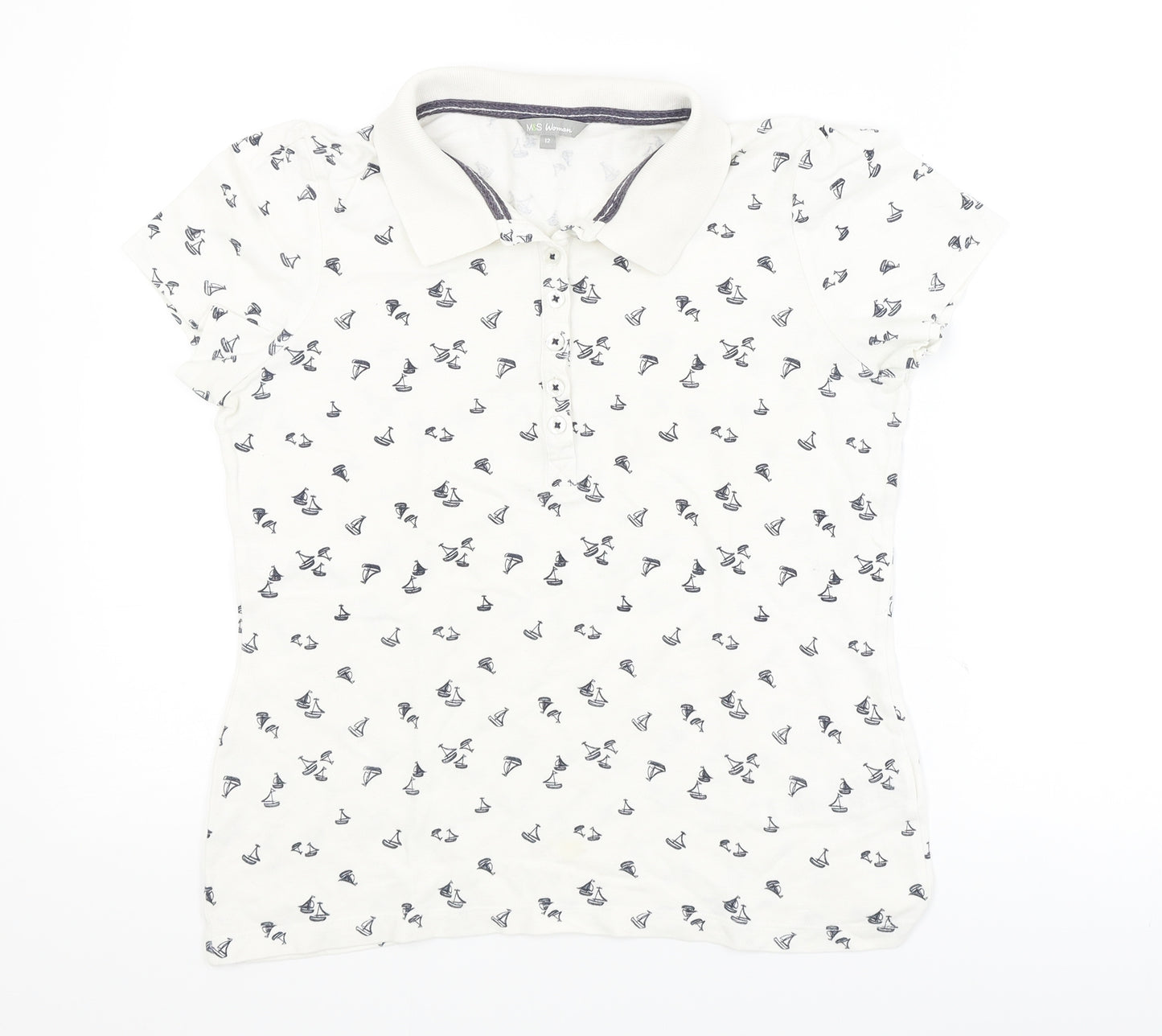 M&S Womens White   Basic Polo Size 12  - boats