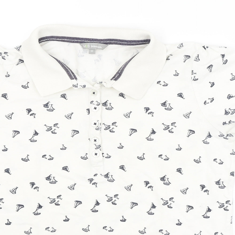 M&S Womens White   Basic Polo Size 12  - boats