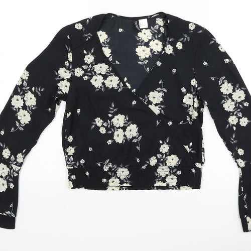 Divided Womens Black Floral  Cropped Blouse Size 4