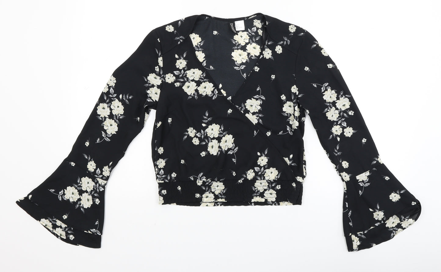 Divided Womens Black Floral  Cropped Blouse Size 4