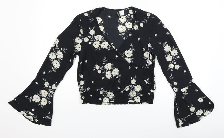 Divided Womens Black Floral  Cropped Blouse Size 4