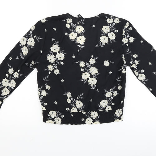 Divided Womens Black Floral  Cropped Blouse Size 4