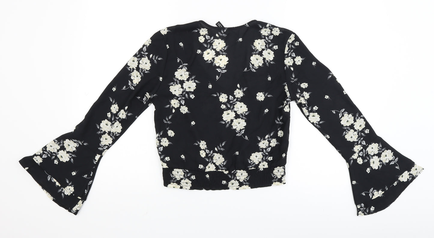 Divided Womens Black Floral  Cropped Blouse Size 4