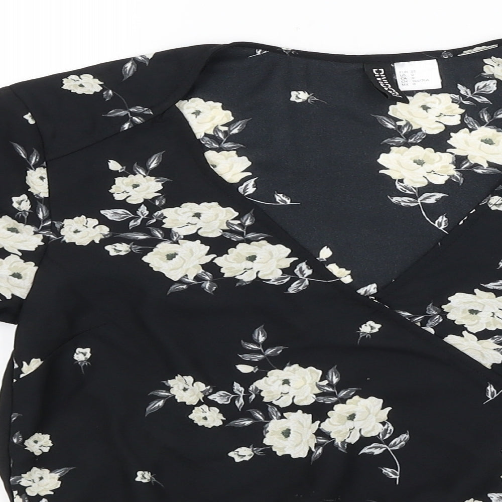 Divided Womens Black Floral  Cropped Blouse Size 4