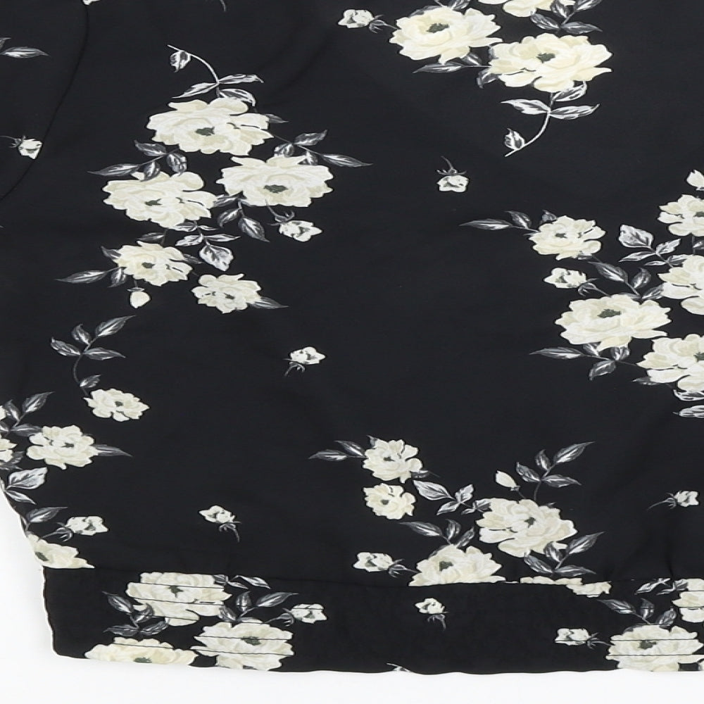 Divided Womens Black Floral  Cropped Blouse Size 4