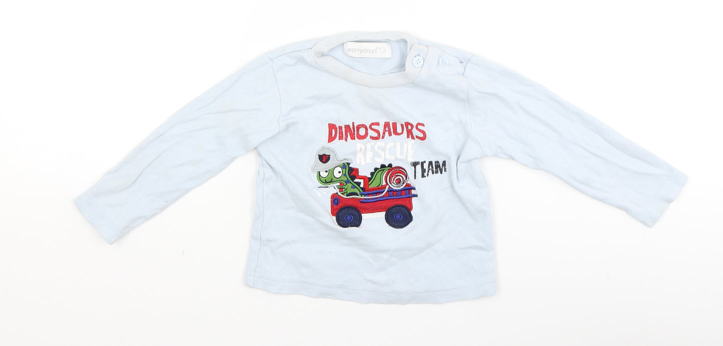 Early Days Baby Blue   Basic T-Shirt Size 12 Months  - dinosaur rescue team