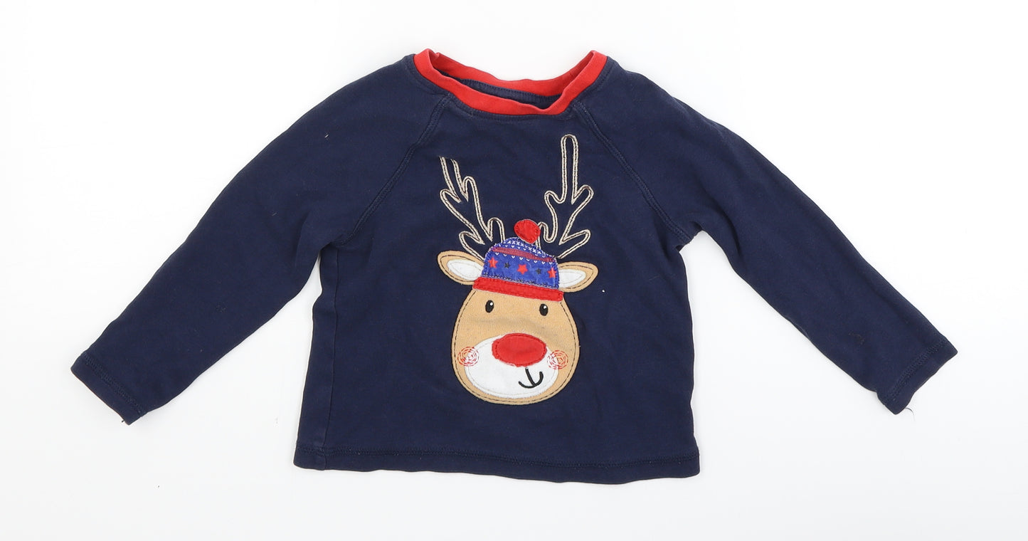 George Baby Blue   Basic T-Shirt Size 9-12 Months  - reindeer