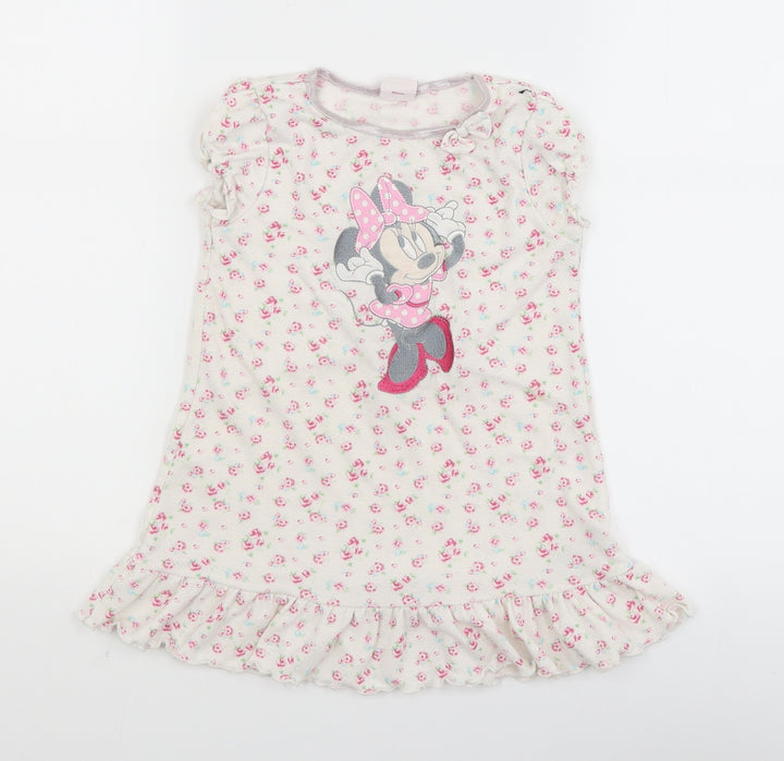 Disney Girls White Floral  T-Shirt Dress  Size 2-3 Years  - minnie mouse