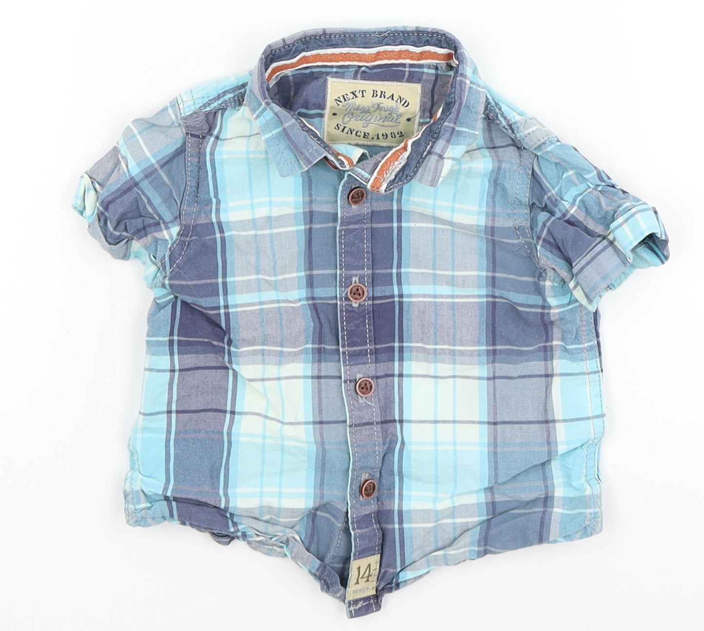 NEXT Baby Blue Plaid  Basic Button-Up Size 6-9 Months