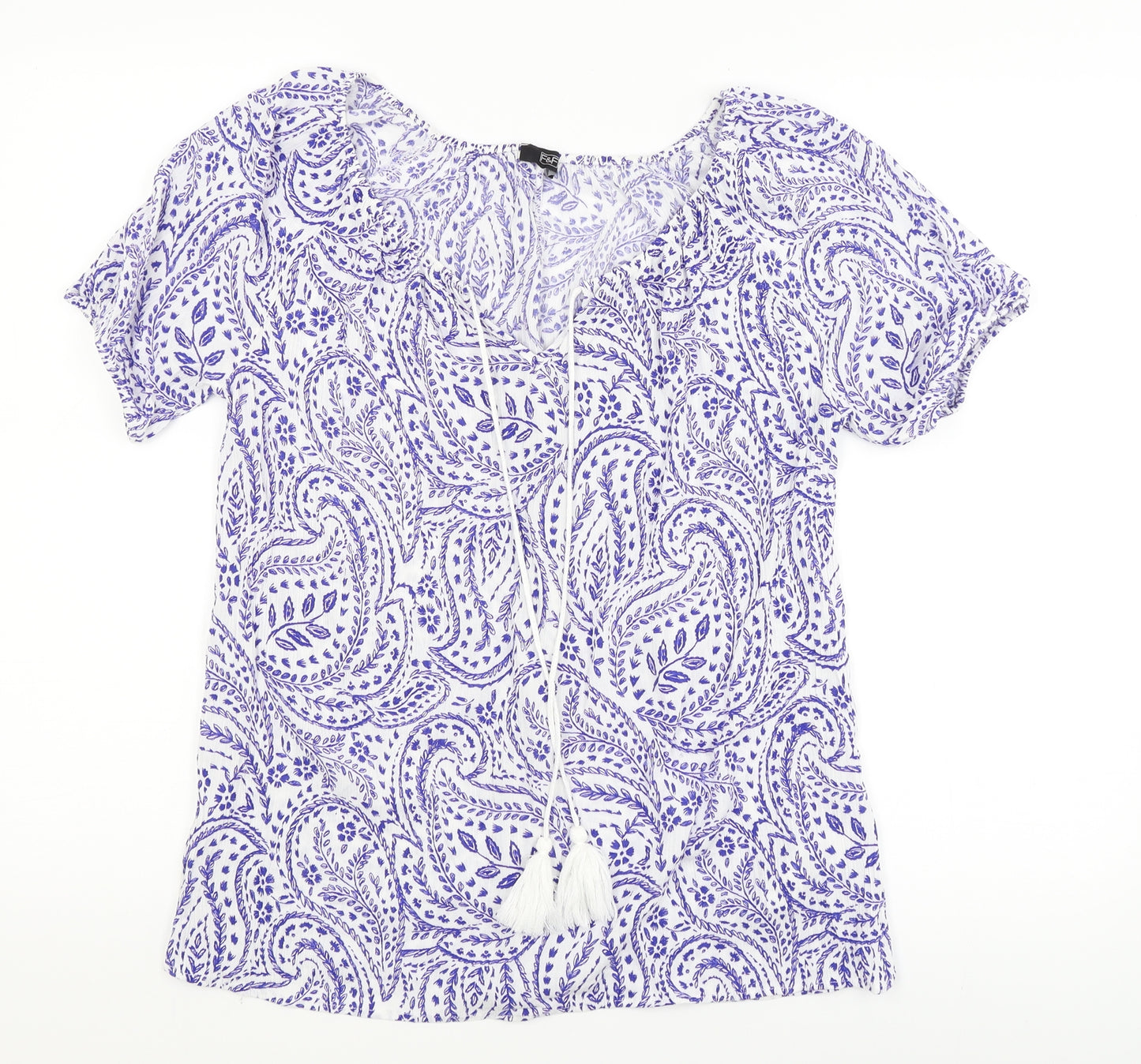 F&F Womens Blue Paisley  Basic T-Shirt Size 10
