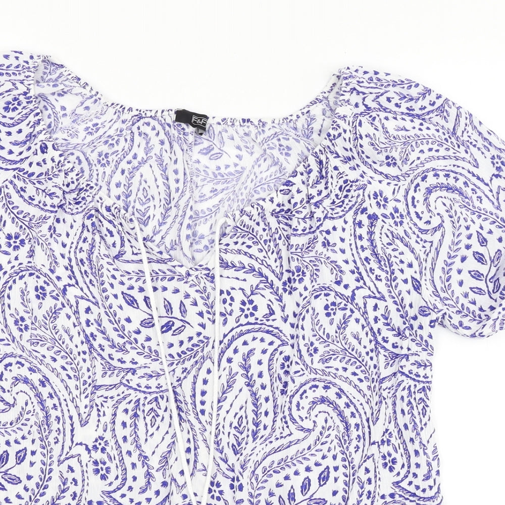 F&F Womens Blue Paisley  Basic T-Shirt Size 10