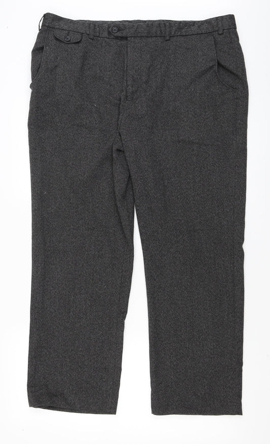 Front view of Taylor & Wright men’s grey dress pants trousers, size 40, 28-inch leg