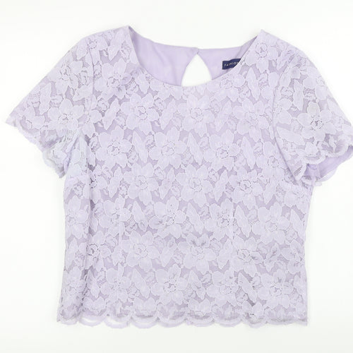 Fashion  Womens Purple Floral  Basic T-Shirt Size 14