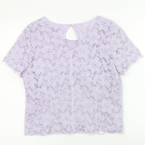 Fashion  Womens Purple Floral  Basic T-Shirt Size 14