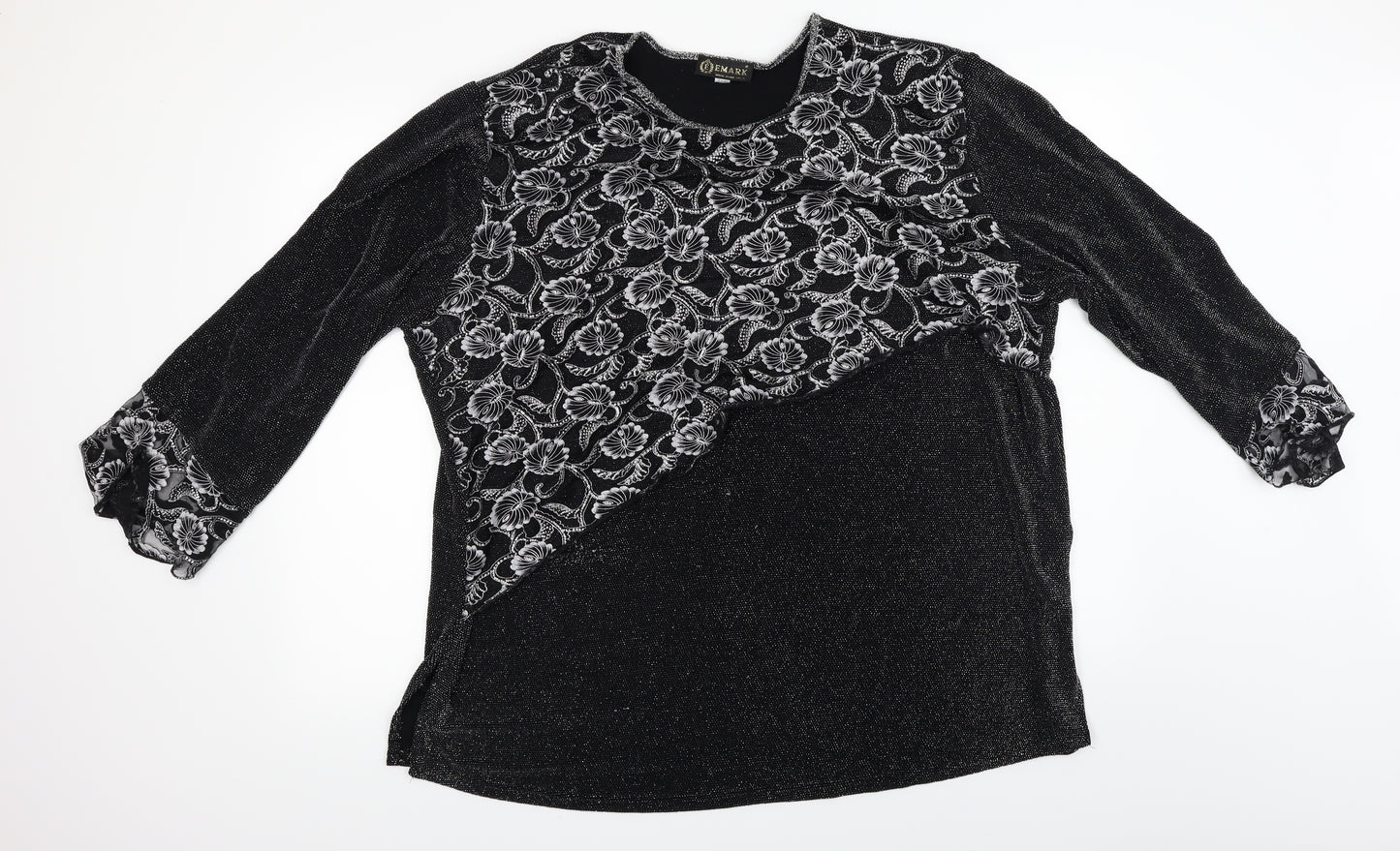 emark Womens Black Geometric  Basic Blouse Size 3XL
