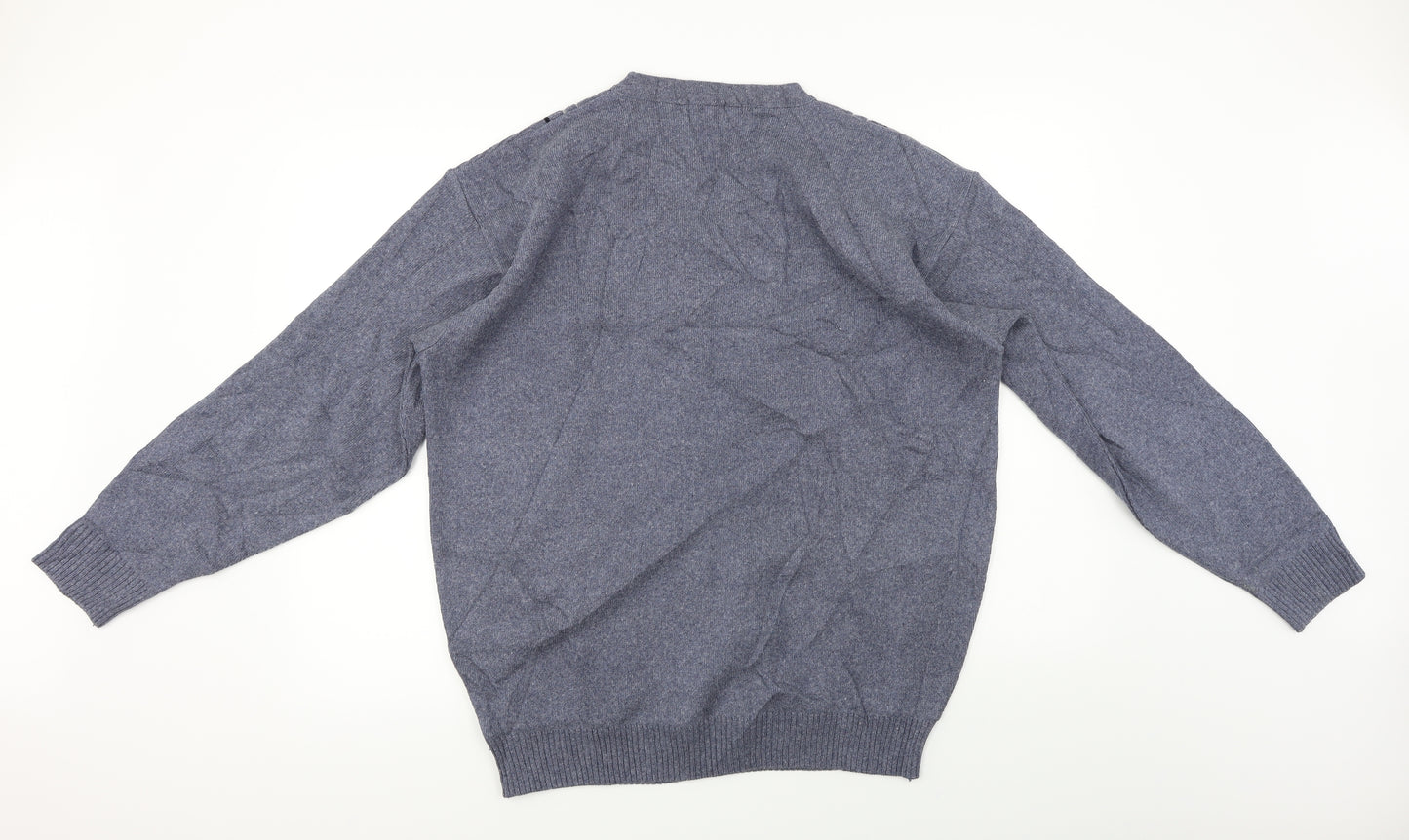 Carson Mens Blue Herringbone  Pullover Jumper Size L
