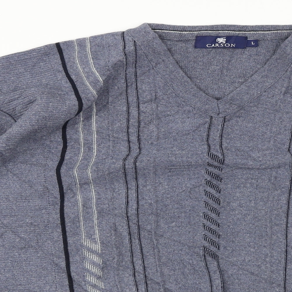 Carson Mens Blue Herringbone  Pullover Jumper Size L
