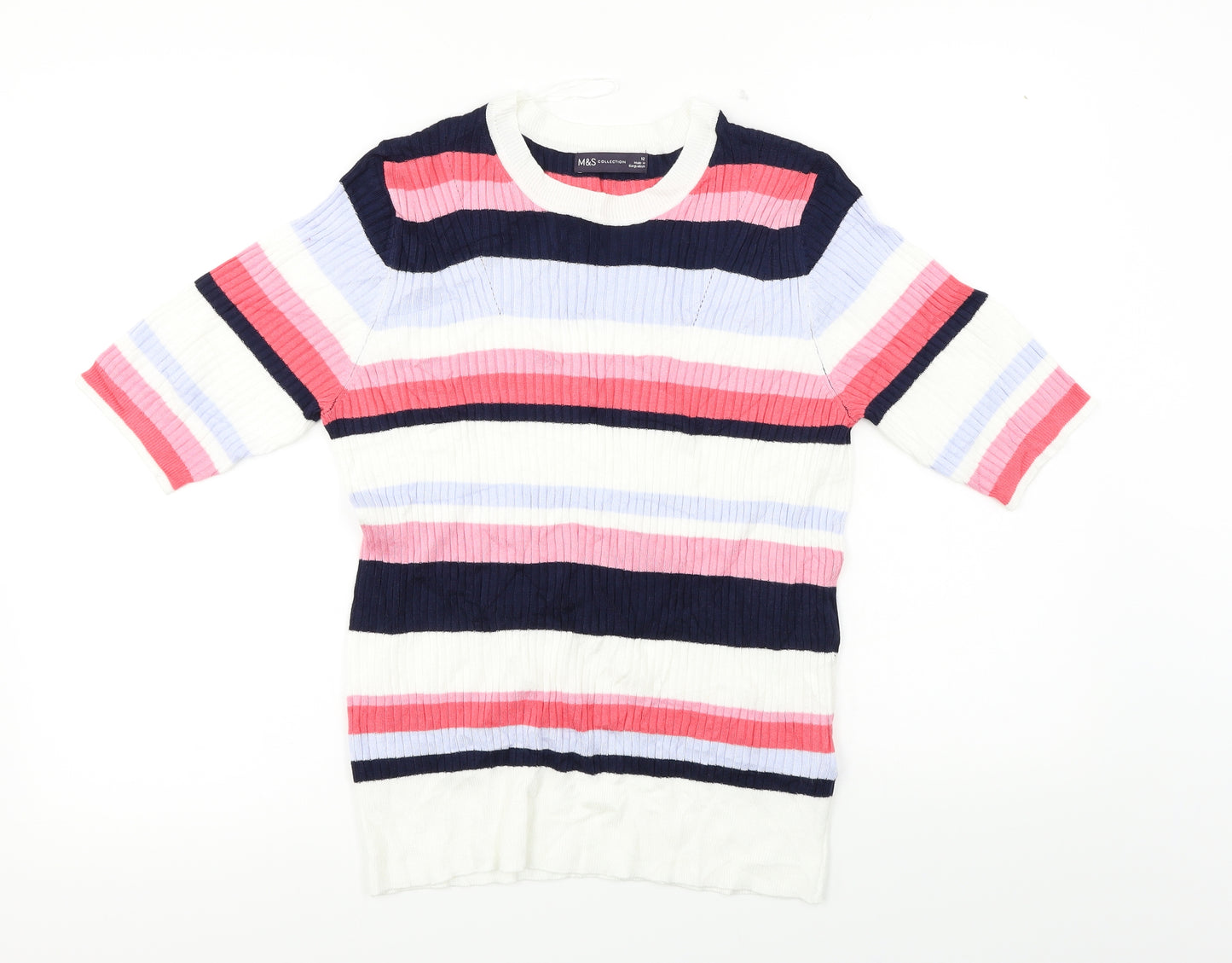 Marks and Spencer Womens White Striped  Pullover Jumper Size 12