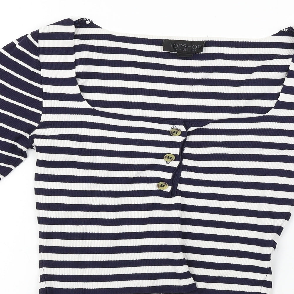 Topshop  Womens White Striped  Cardigan Jumper Size 6