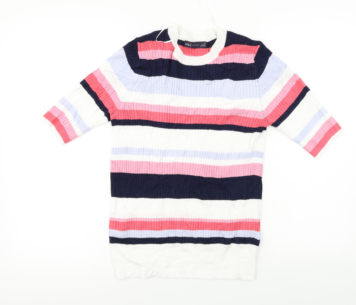 Marks and Spencer  Womens White Striped  Pullover Jumper Size 12