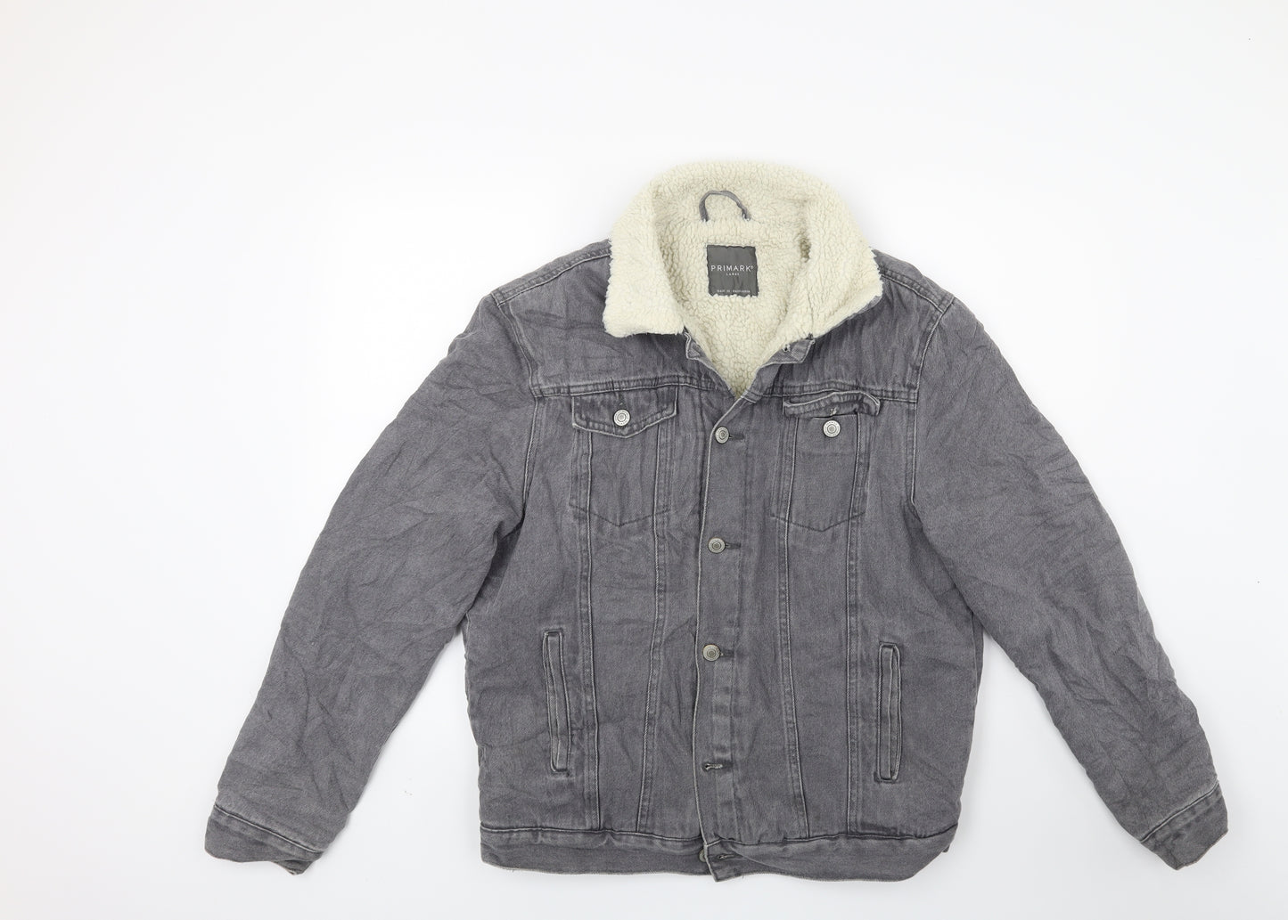 Primark Mens Grey  Denim Jacket Coat Size L