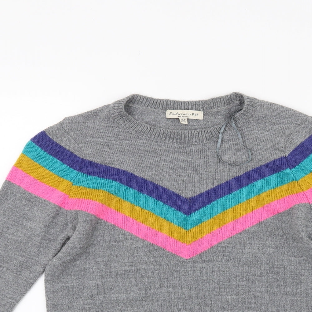 F&F Womens Grey Striped Knit Pullover Jumper Size 10