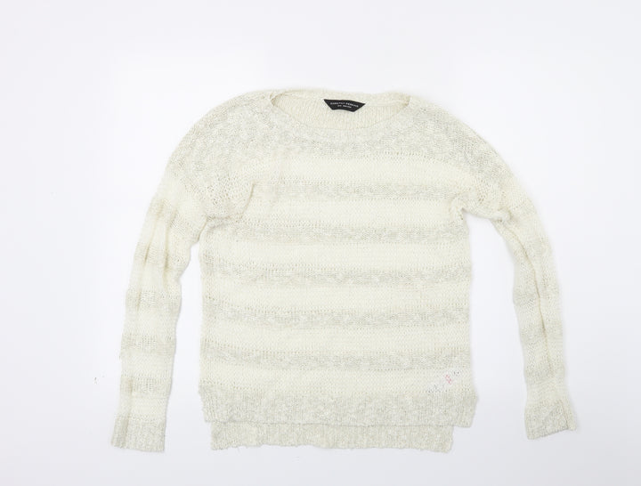 Dorothy Perkins Womens White Striped Knit Pullover Jumper Size 8