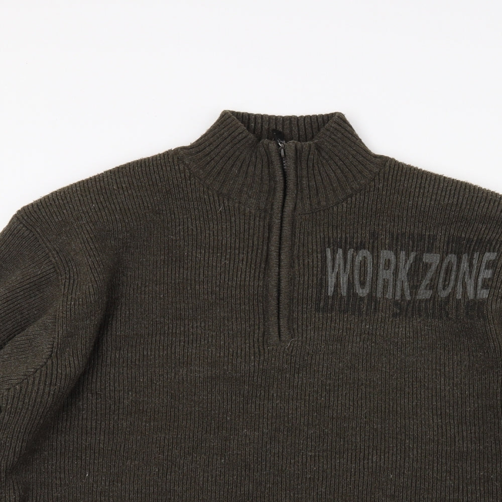 Workzone Mens Green  Knit Henley Jumper Size XL