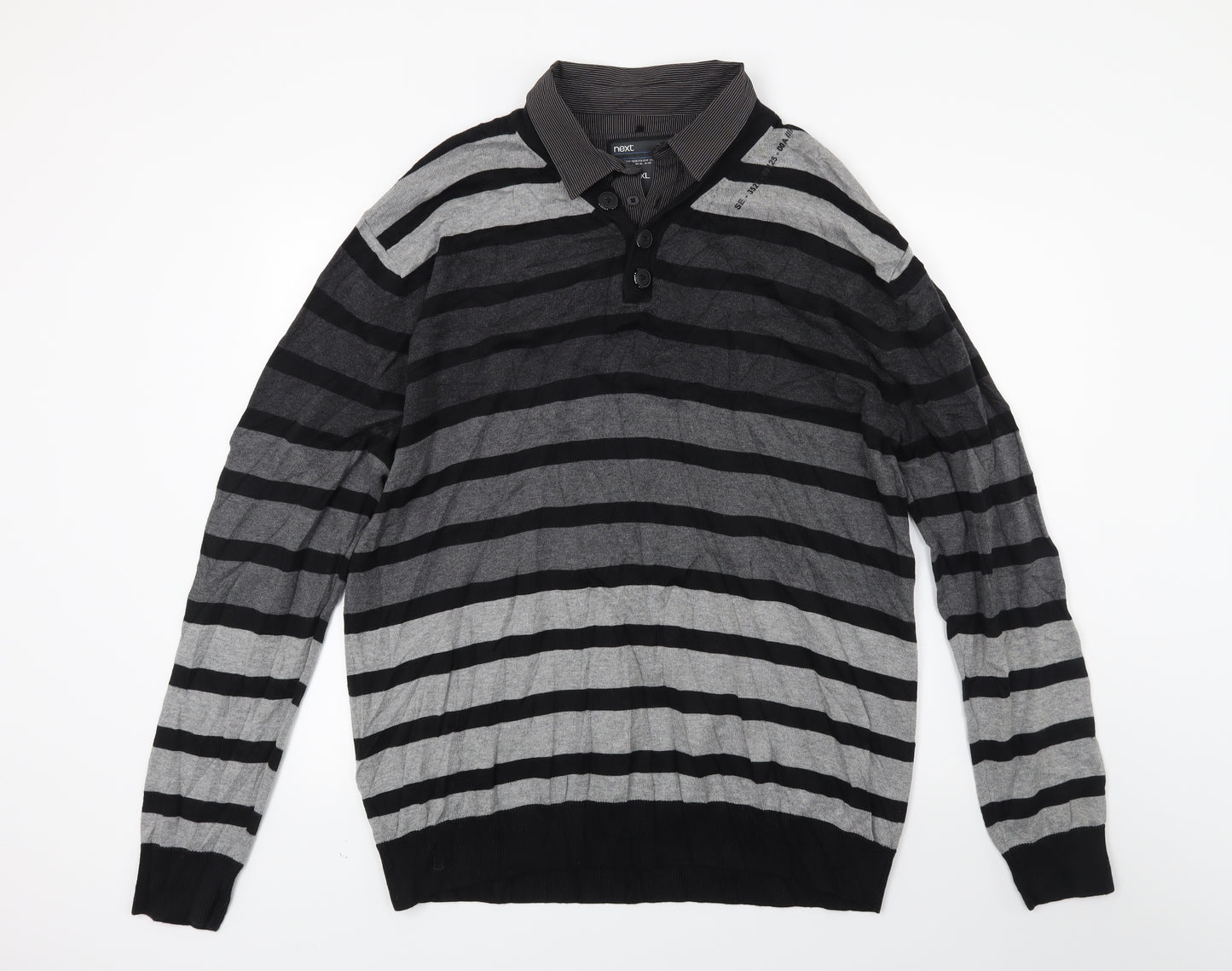 NEXT Mens Grey Striped Knit Pullover Jumper Size 2XL