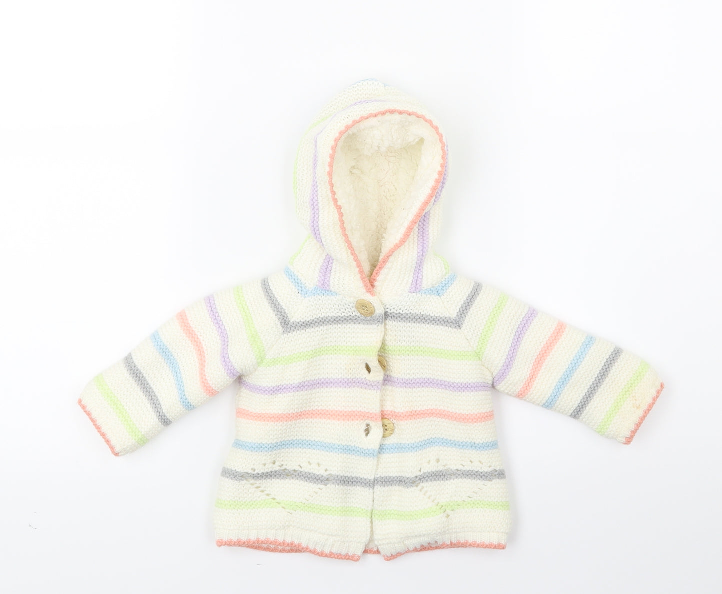 Nutmeg Baby White Striped Fleece Cardigan Jumper Size 0-3 Months